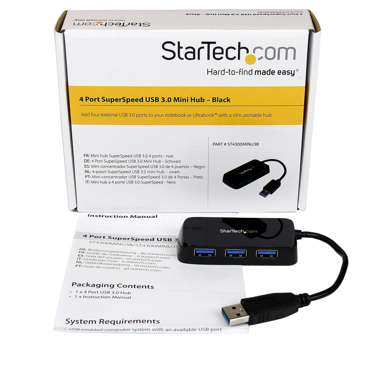 StarTech.com ST4300MINU3B nodo concentrador USB 3.2 Gen 1 (3.1 Gen 1) Type-A 5000 Mbit/s