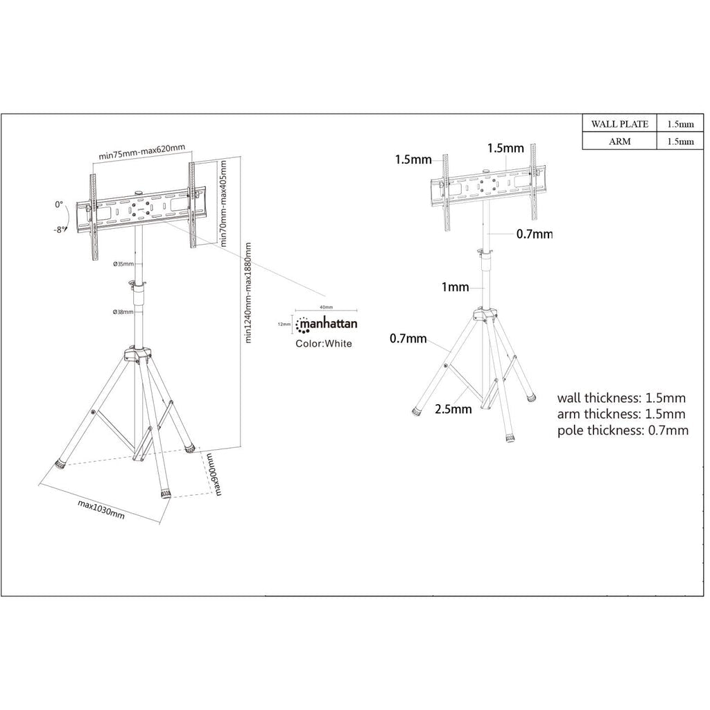 Manhattan 461412 soporte para TV 177.8 cm (70") Negro