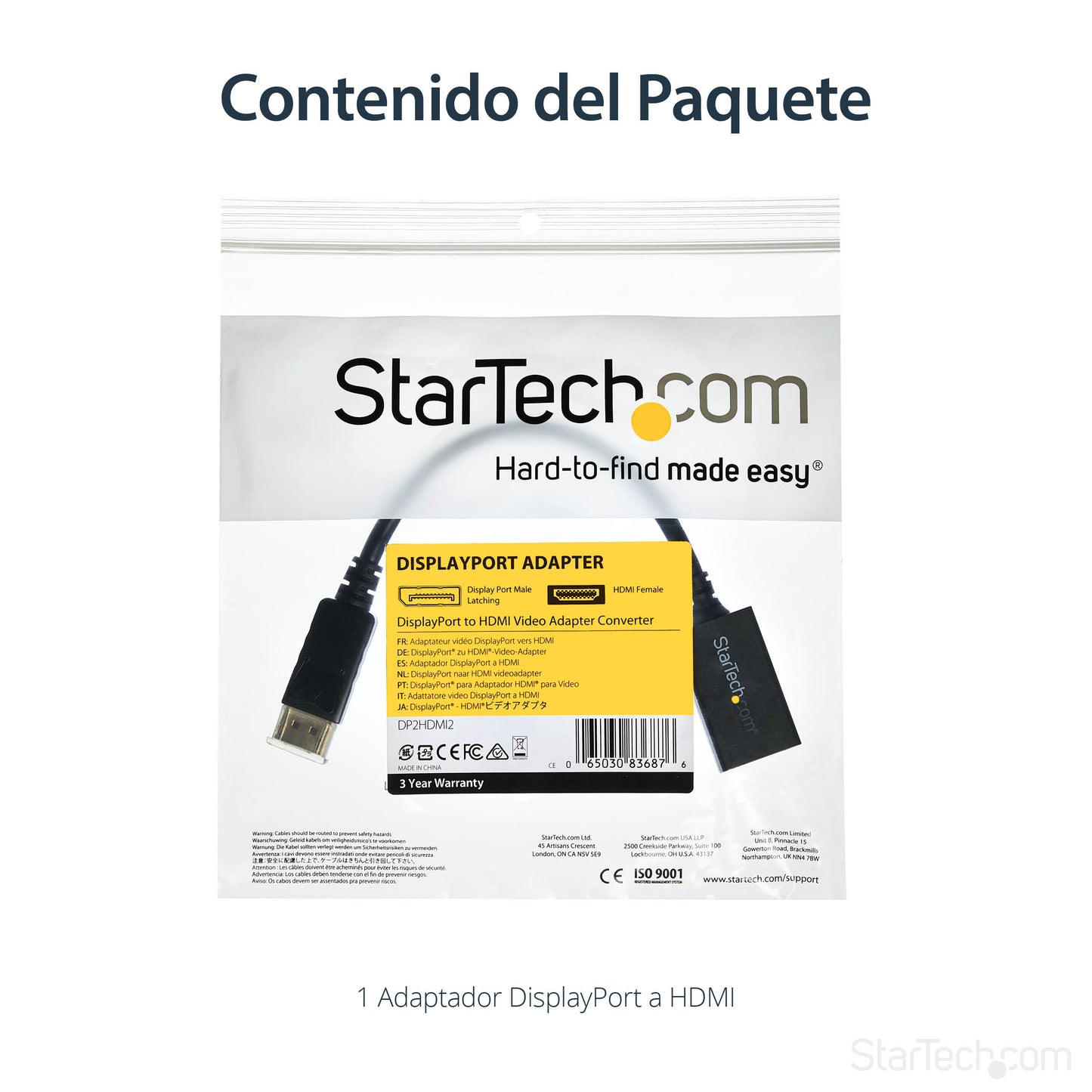 StarTech.com DP2HDMI2 adaptador de cable de vídeo 0.21 m Negro