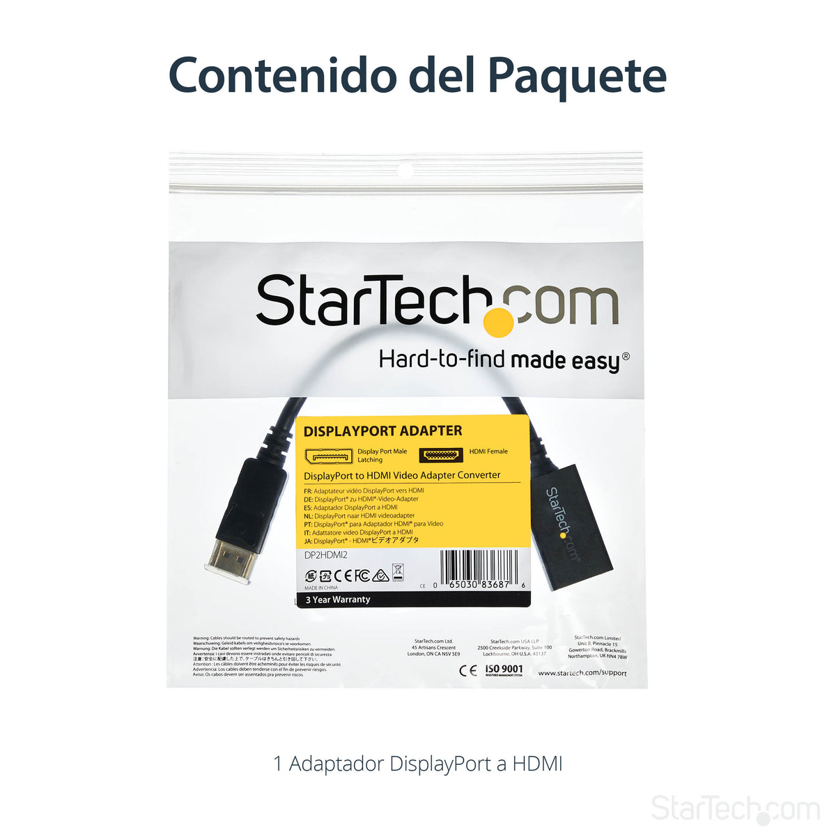 StarTech.com DP2HDMI2 adaptador de cable de vídeo 0.21 m Negro