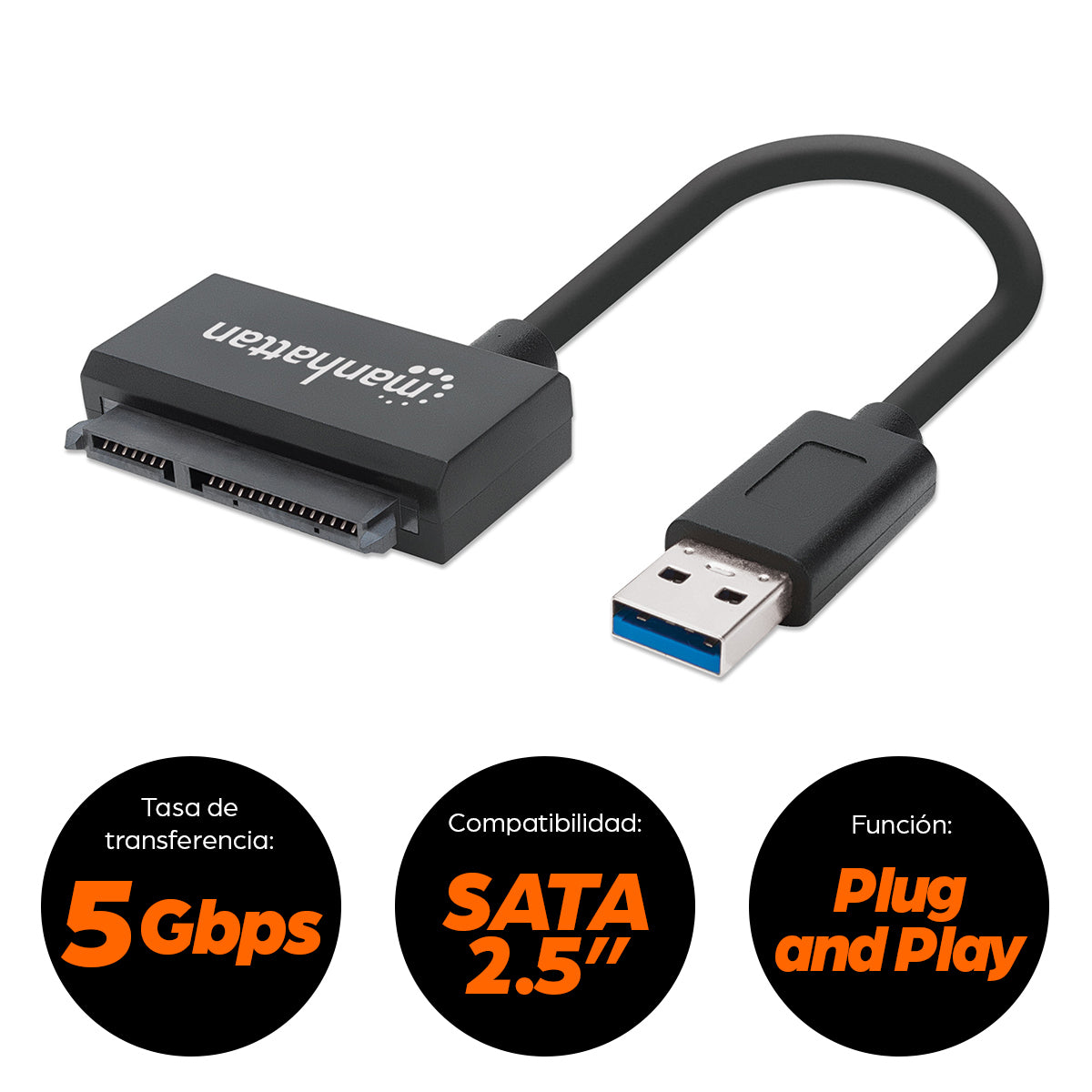 Adaptador Manhattan USB 3.0 a HDD SATA 2.5" Super Velocidad