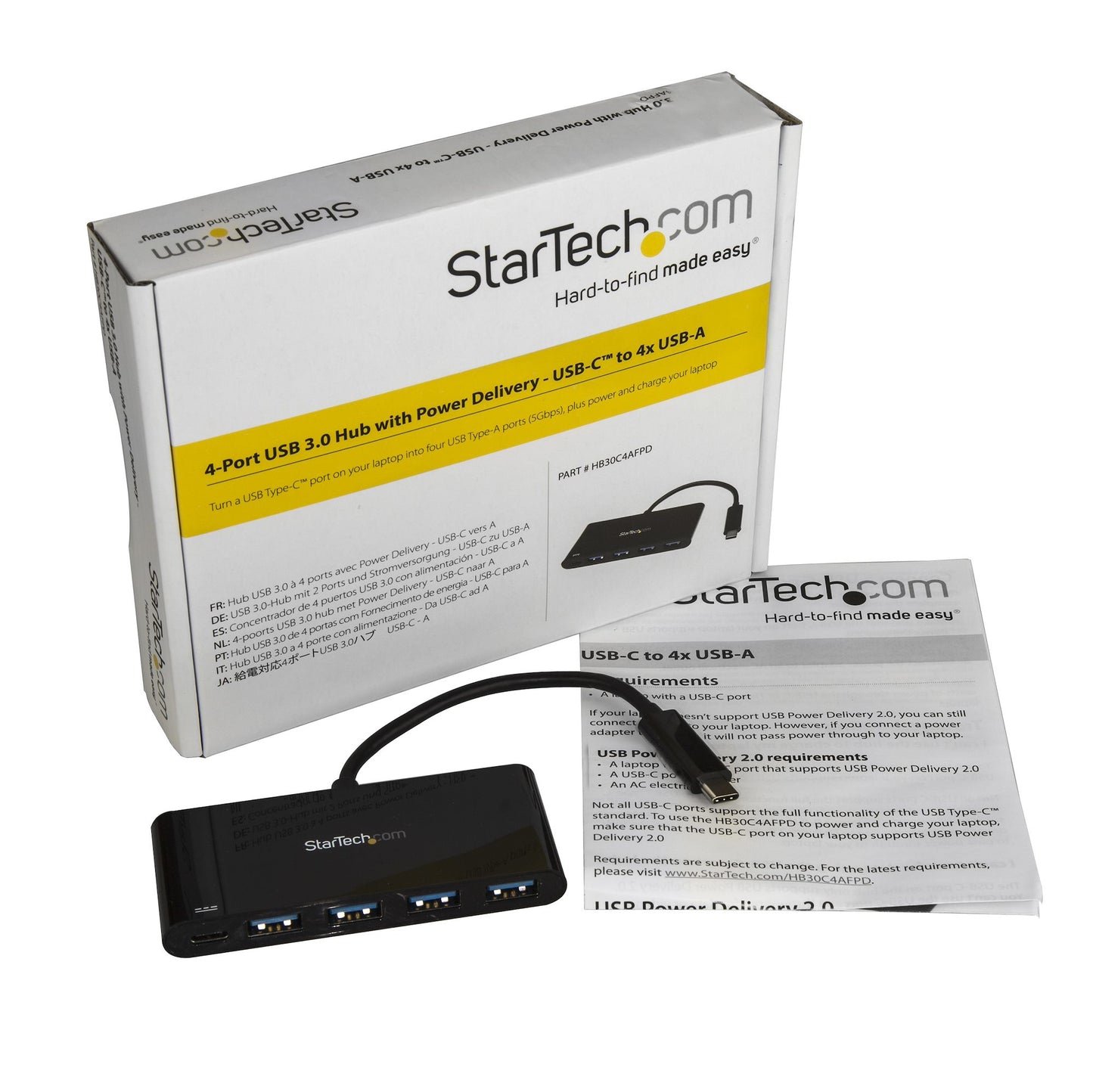 StarTech.com HB30C4AFPD nodo concentrador USB 3.2 Gen 1 (3.1 Gen 1) Type-C 5000 Mbit/s Negro