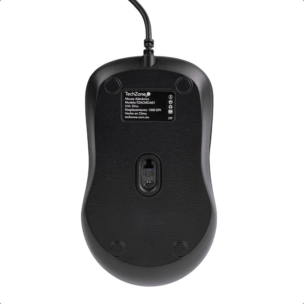 Mouse Alambrico TechZone de Materiales ABS 3Botones 1200Dpi Longitud de Cable 1.35Metros