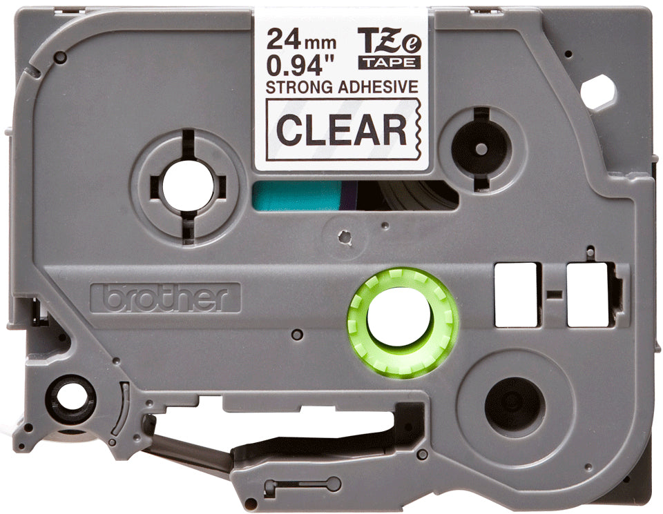 Cinta Brother TZe-S151 Laminada Súper Adhesiva Texto Negro Fondo Transparente 24mmx8m