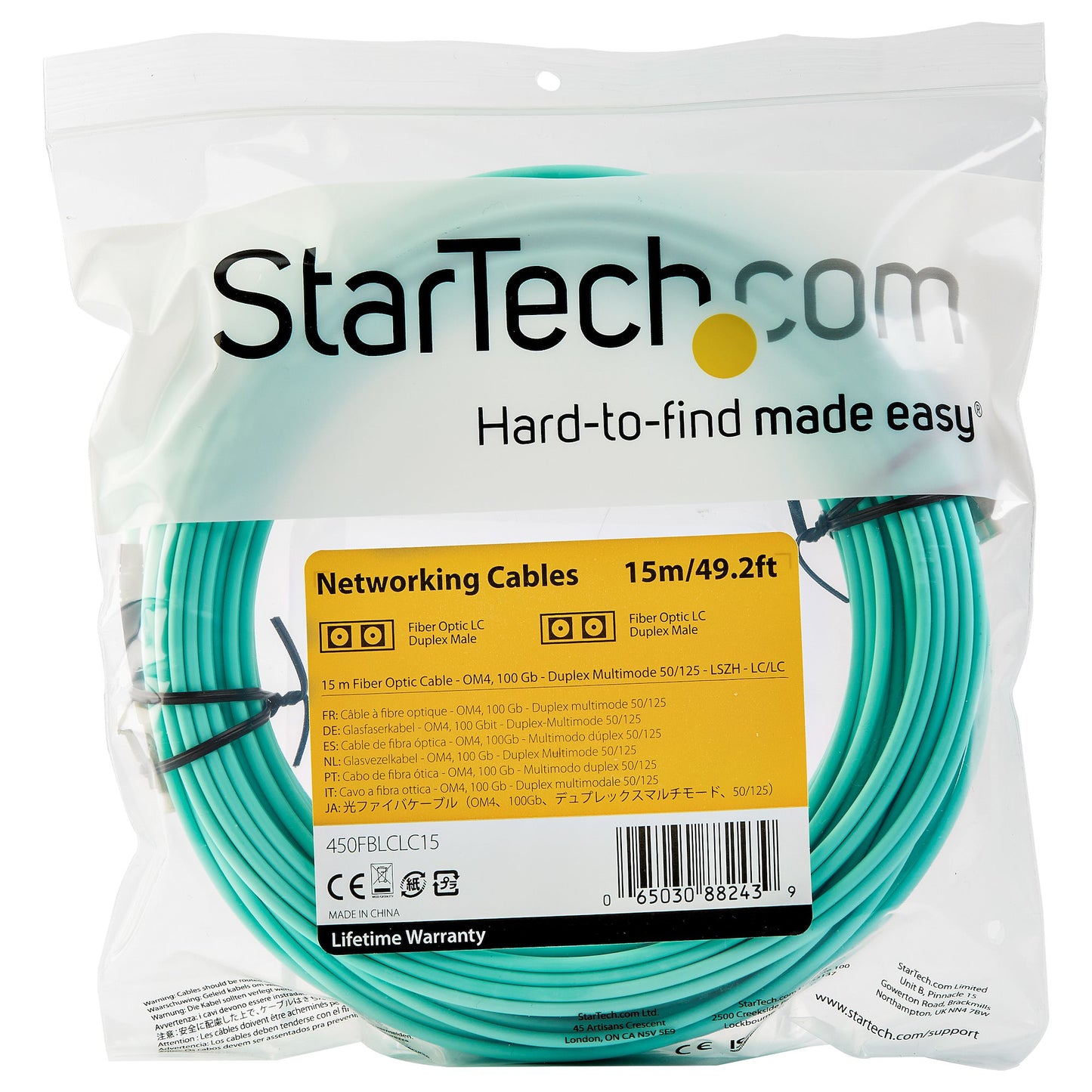 StarTech.com 450FBLCLC15 cable InfiniBand y de fibra óptica Color aguamarina