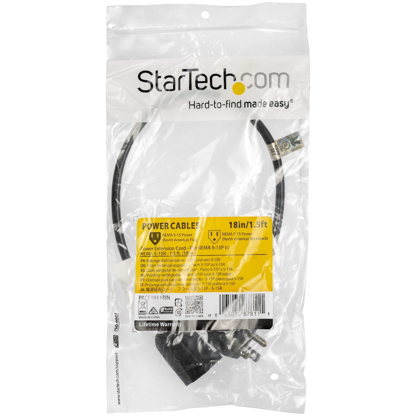 StarTech.com PACF10118IN cable de alimentación Negro 0.5 m