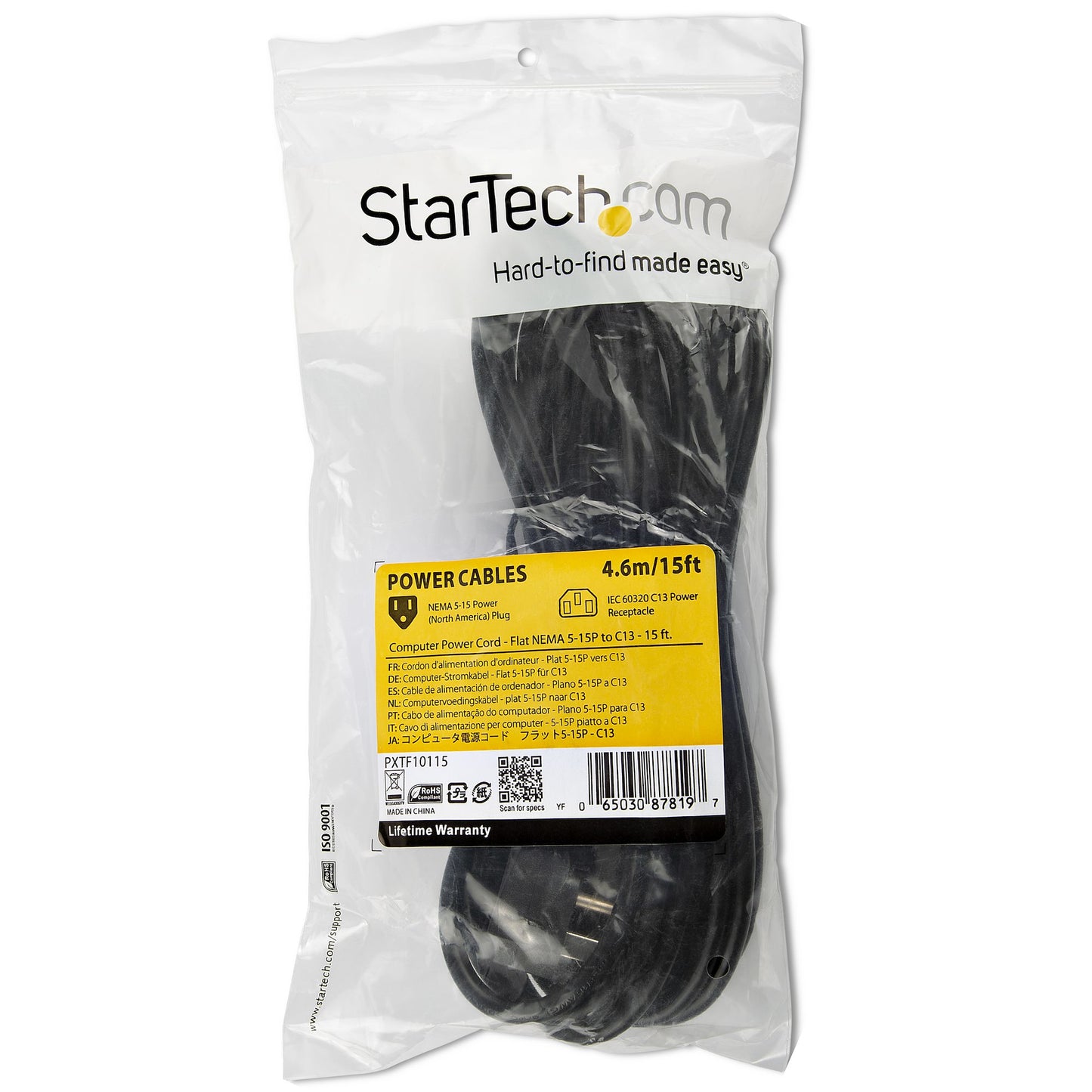 StarTech.com PXTF10115 cable de alimentación Negro 4.6 m Acoplador C13