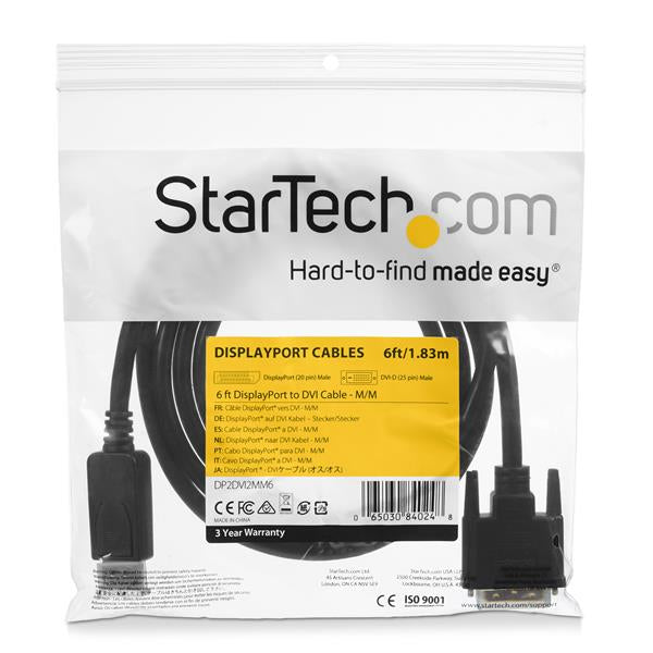 StarTech.com DP2DVI2MM6 adaptador de cable de vídeo DVI-D Negro