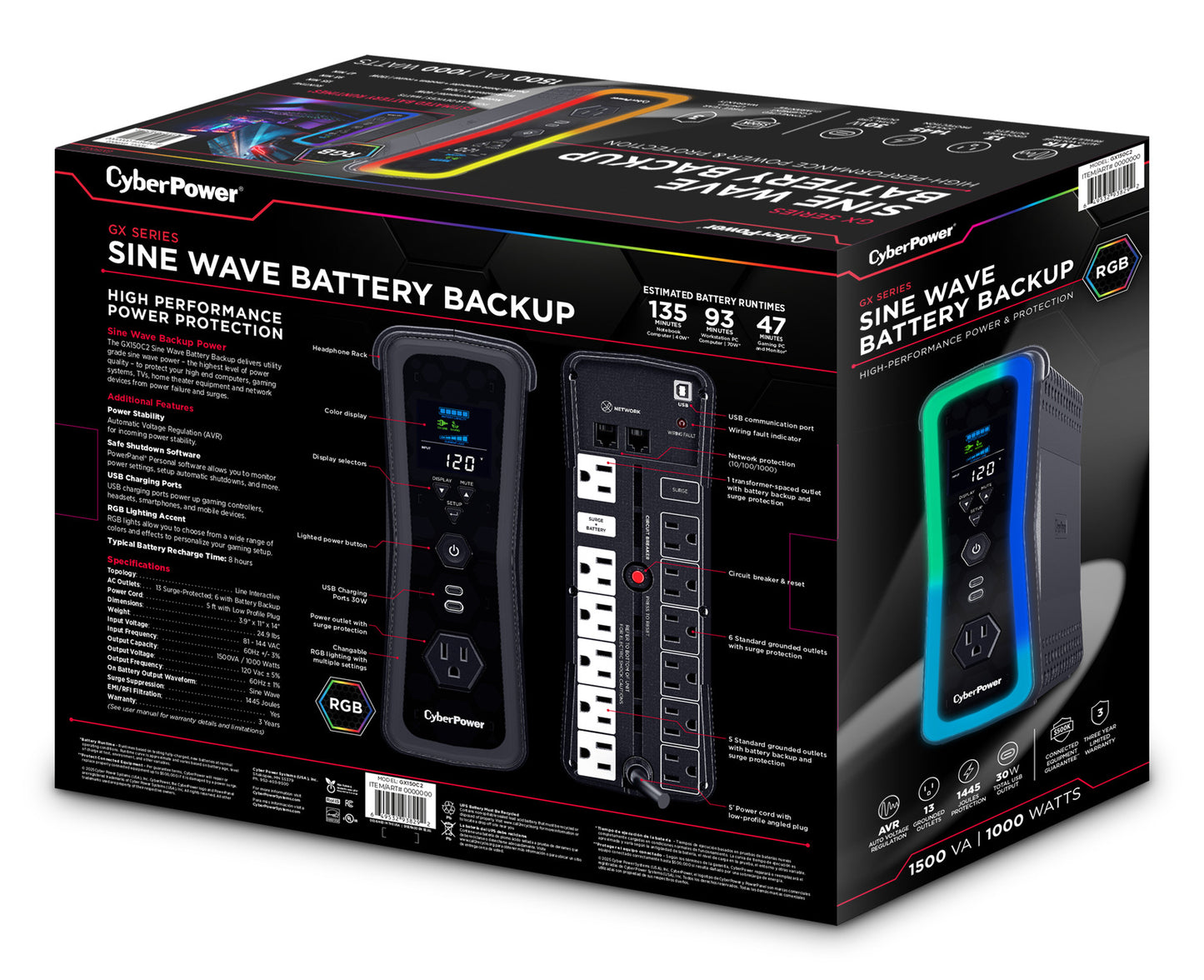 CyberPower GX150C2 sistema de alimentación ininterrumpida (UPS) Línea interactiva 1.5 kVA 1000 W 13 salidas AC