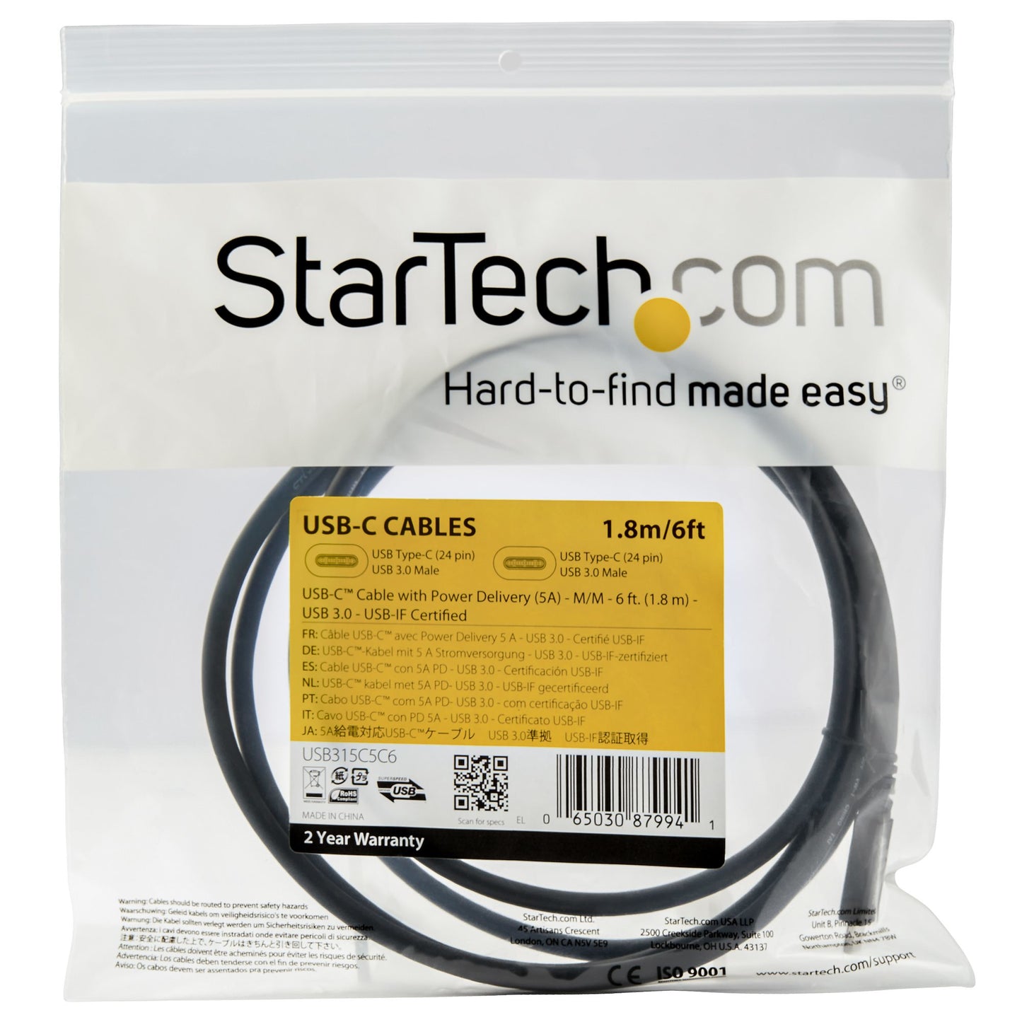 StarTech.com USB315C5C6 cable USB USB 3.2 Gen 1 (3.1 Gen 1) 5 Gbit/s Negro