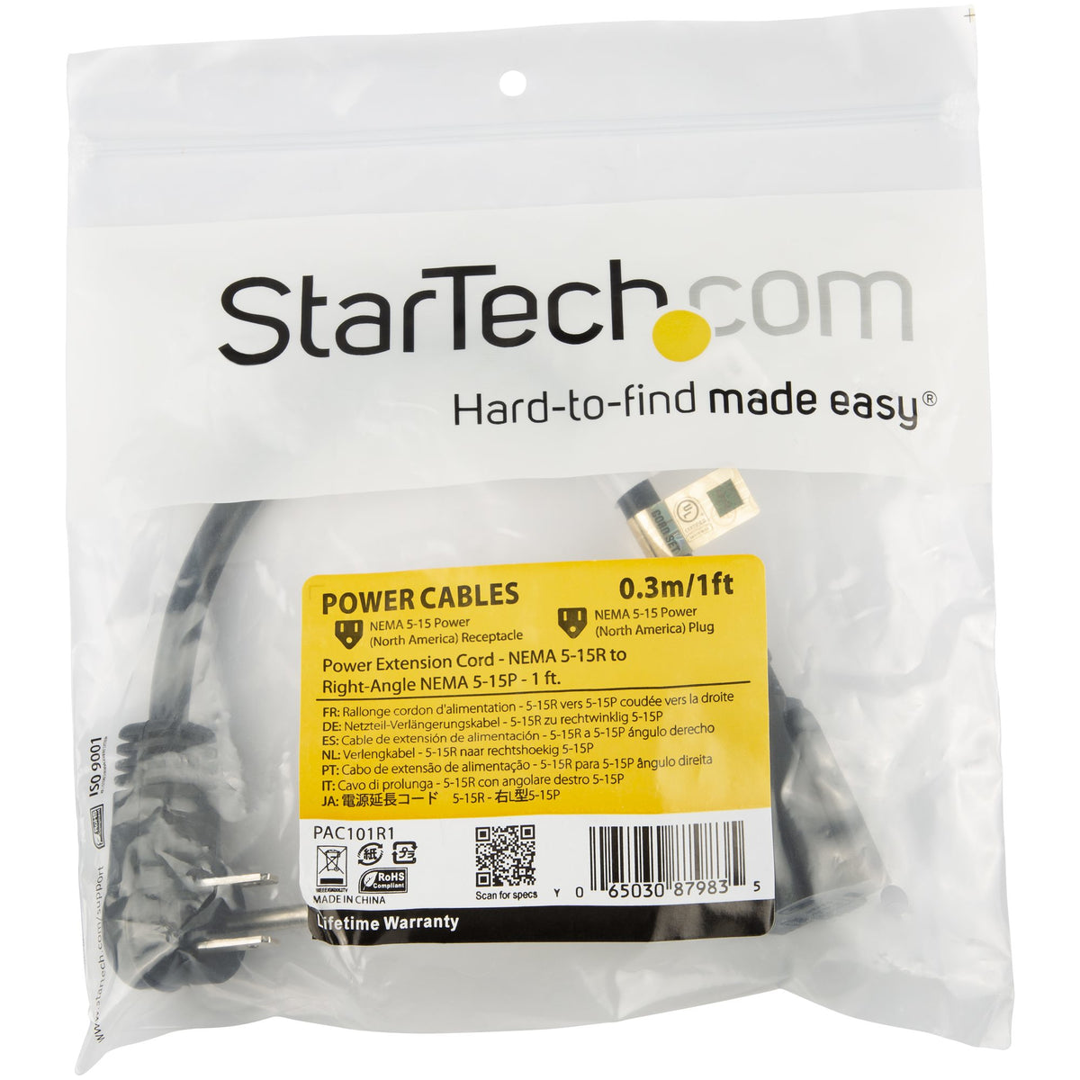 StarTech.com PAC101R3 cable de alimentación Negro
