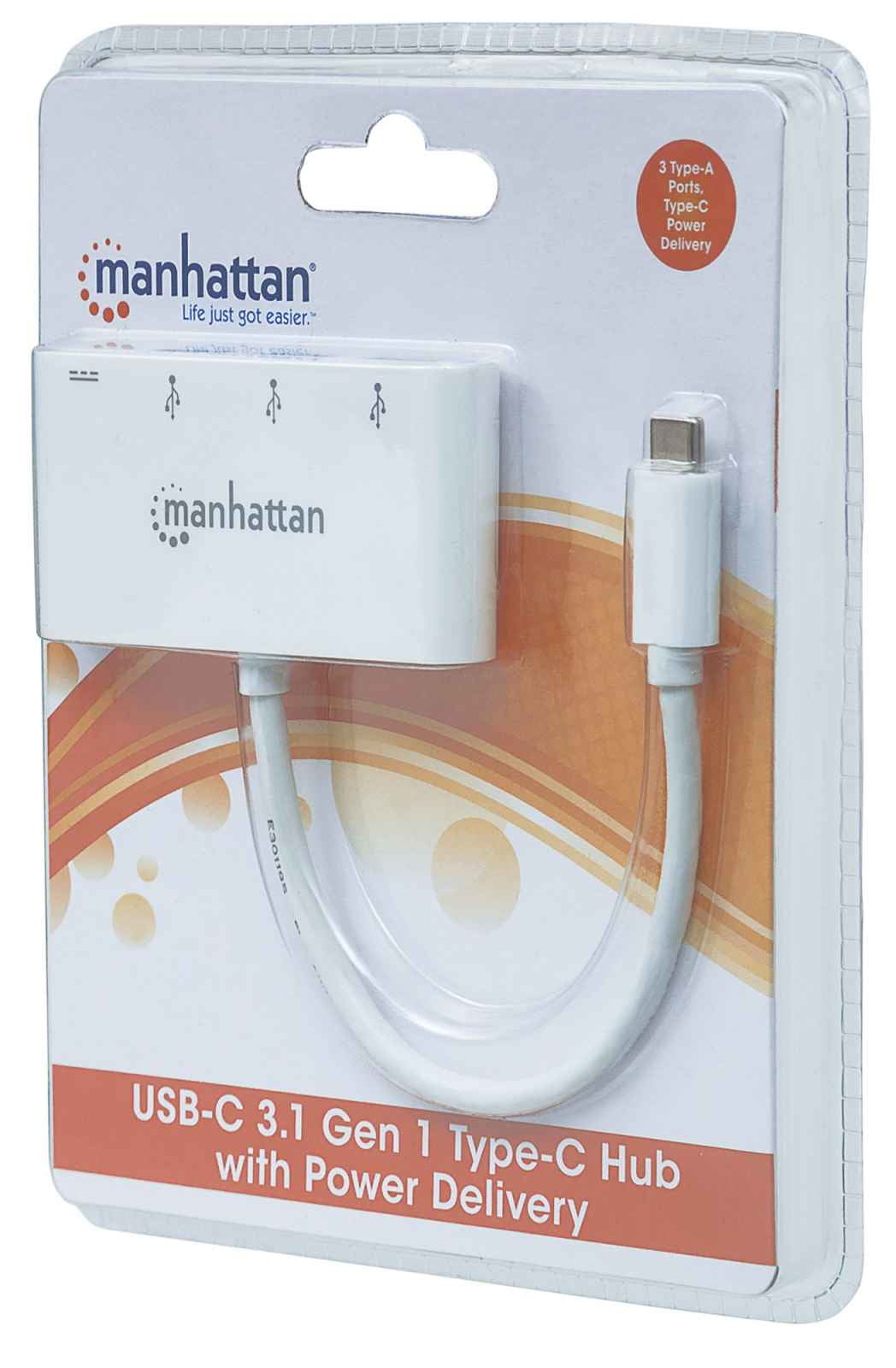 Manhattan 163552 nodo concentrador USB 3.2 Gen 1 (3.1 Gen 1) Type-C 5000 Mbit/s Blanco