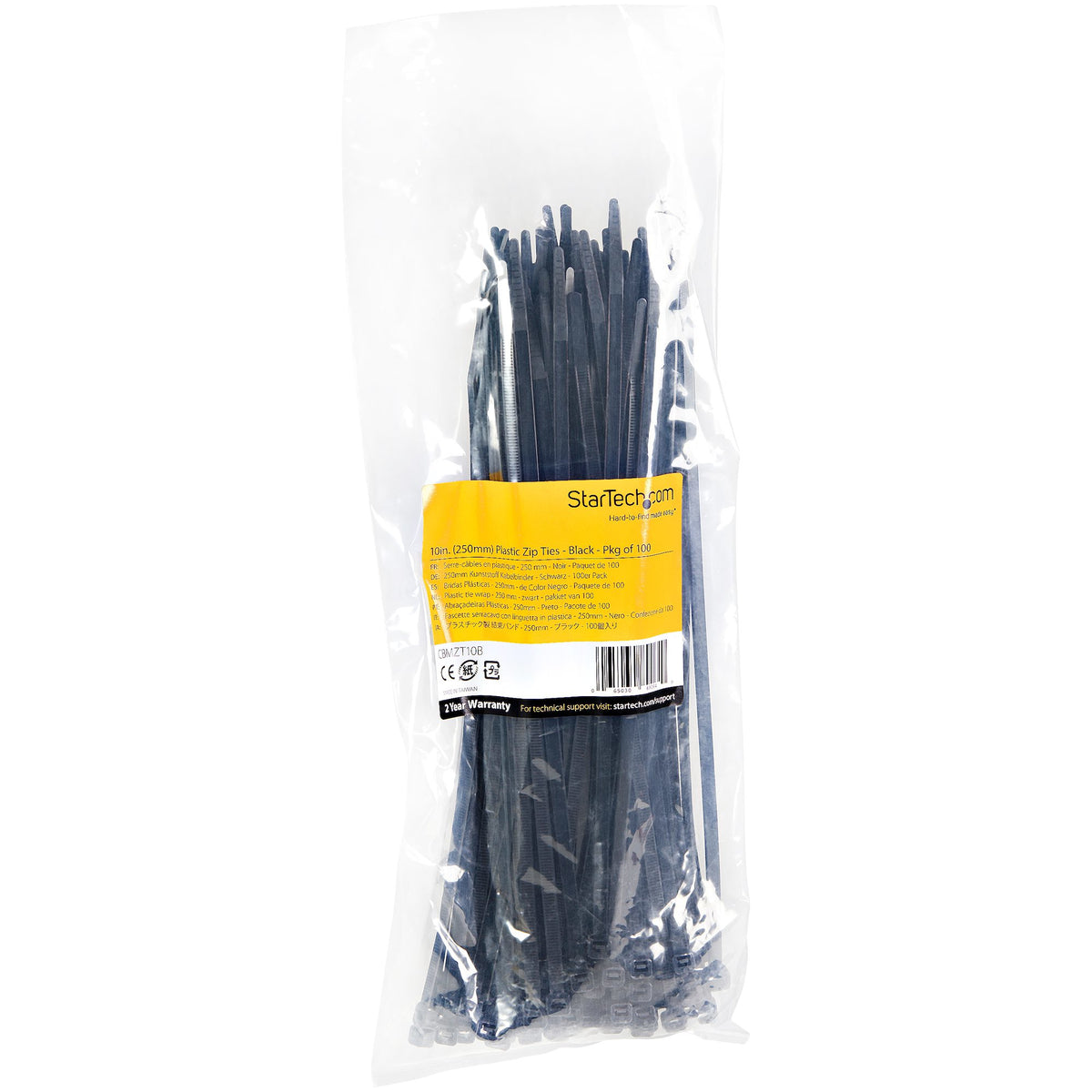 StarTech.com CBMZT10B sujeción para cable Abrazadera de cable liberable Nylon, Plástico Negro 100 pieza(s)