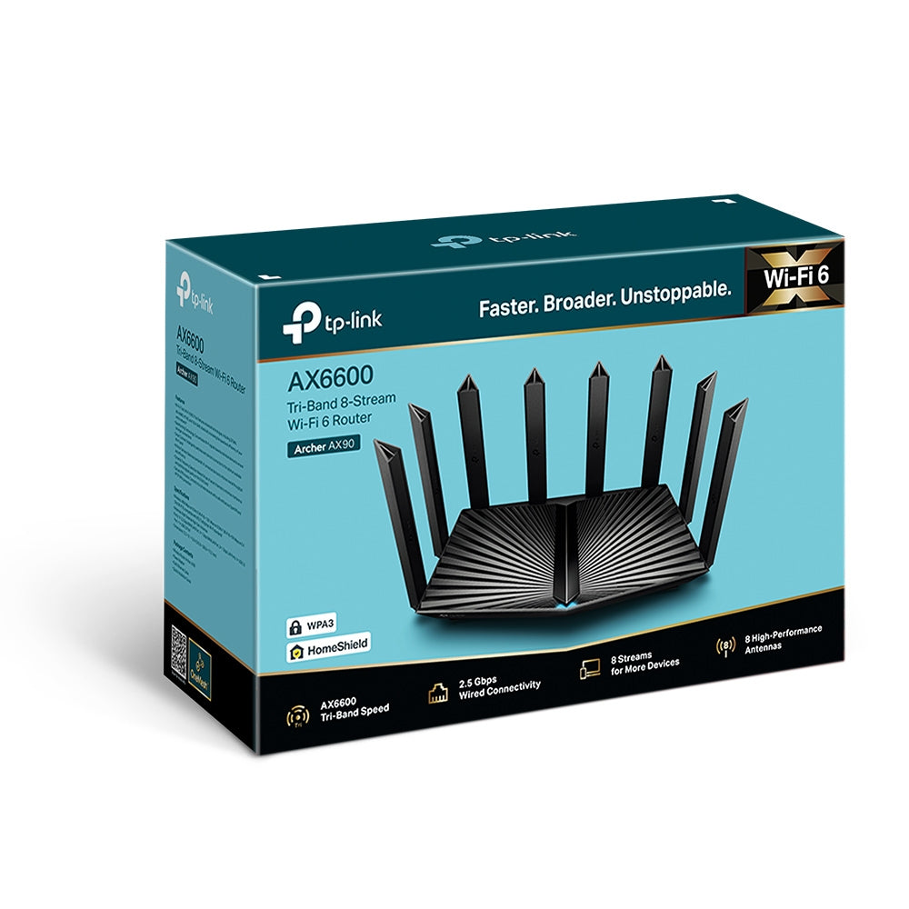 TP-Link Archer AX90 router inalámbrico Multi-Gigabit Ethernet Tribanda (2,4 GHz/5 GHz/5 GHz) Negro