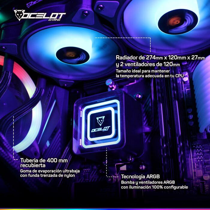 Enfriamiento Líquido Ocelot Gaming OEL240, ARGB, 240 mm, para Intel y AMD