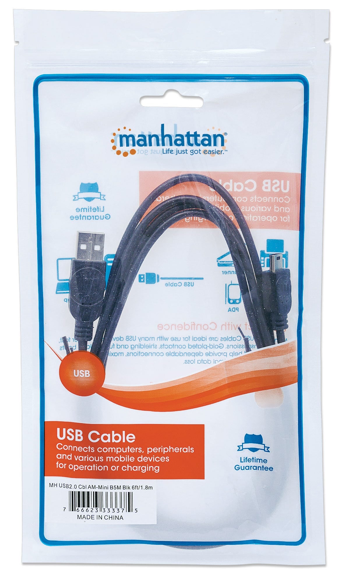 Cable Manhattan USB Mini B Alta Velocidad 2.0 A 1.8m Color Negro