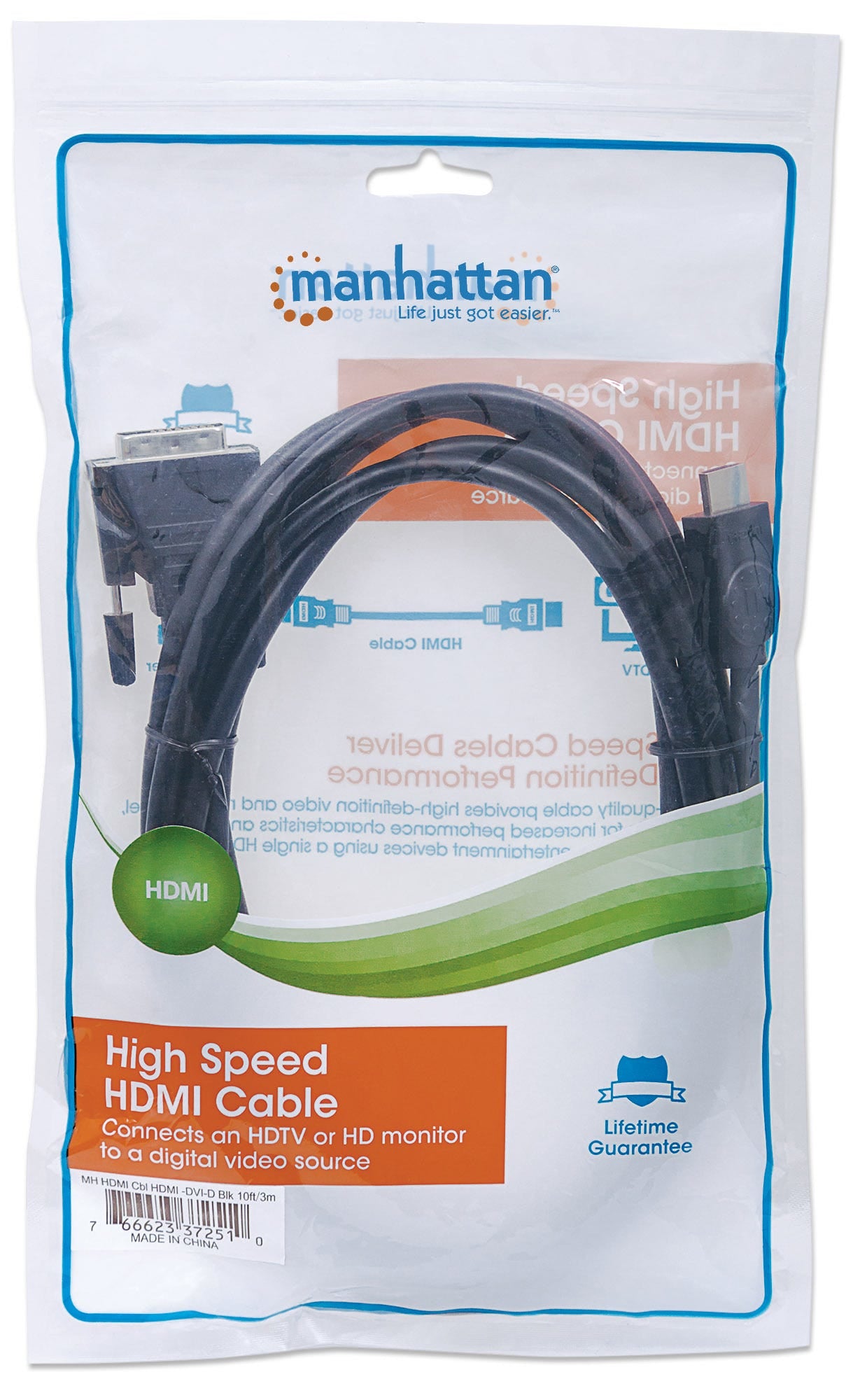 Manhattan 372510 adaptador de cable de vídeo 3 m HDMI Tipo A (Estándar) Negro