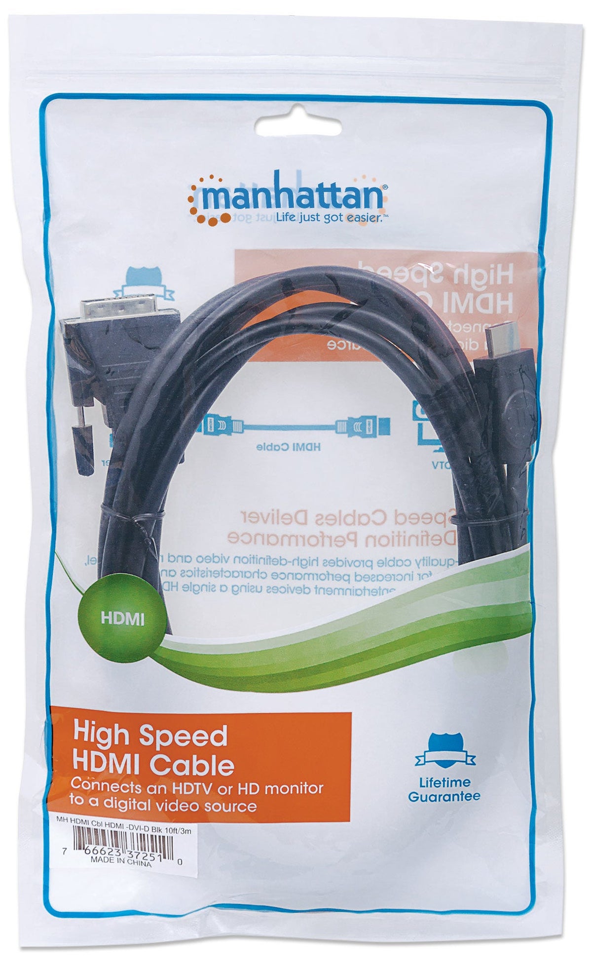 Manhattan 372510 adaptador de cable de vídeo 3 m HDMI Tipo A (Estándar) Negro