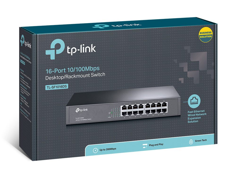 Switch TP-Link 16-Port 10/100 Mbps Switch 16× 10/100 Mbps RJ45 Ports 1U 13-inch Rack-mountable Steel Case