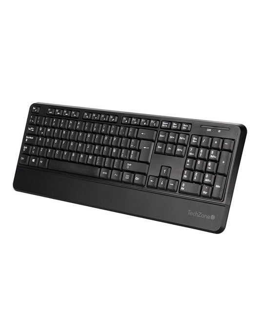 Kit TechZone Profesional Inalambrico Elegante Teclado y Mouseu de 3Botones con 1200 Dpi y Descansa Muñecas Alc