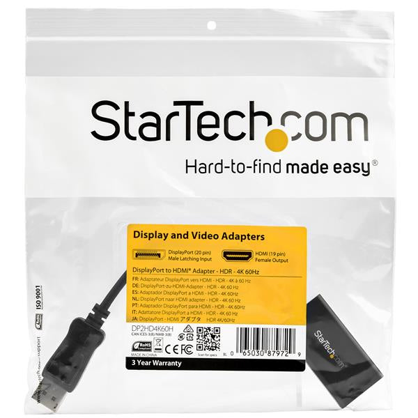 StarTech.com DP2HD4K60H adaptador de cable de vídeo 0.122 m HDMI Tipo A (Estándar)