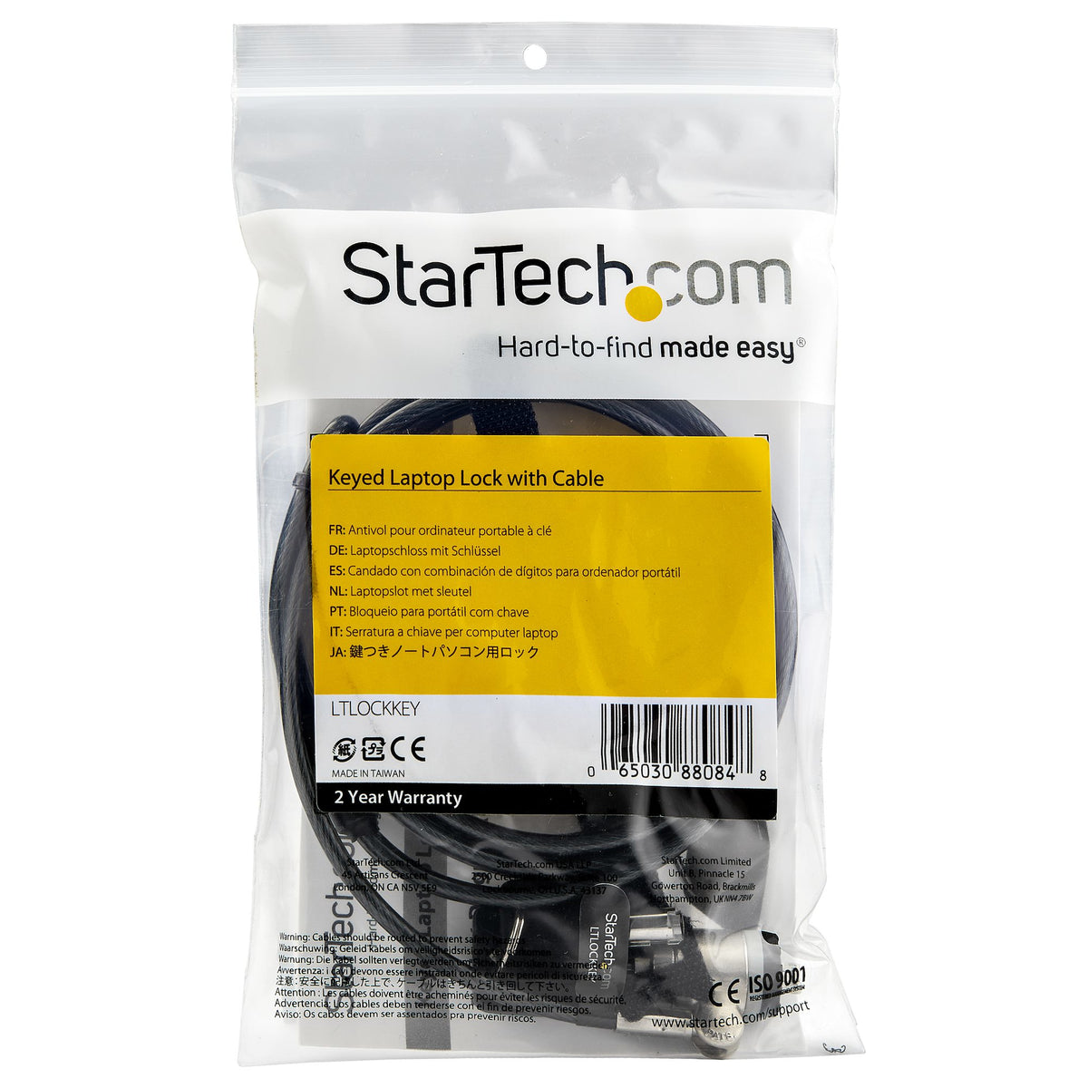 StarTech.com LTLOCKKEY cable antirrobo Negro, Plata 2 m