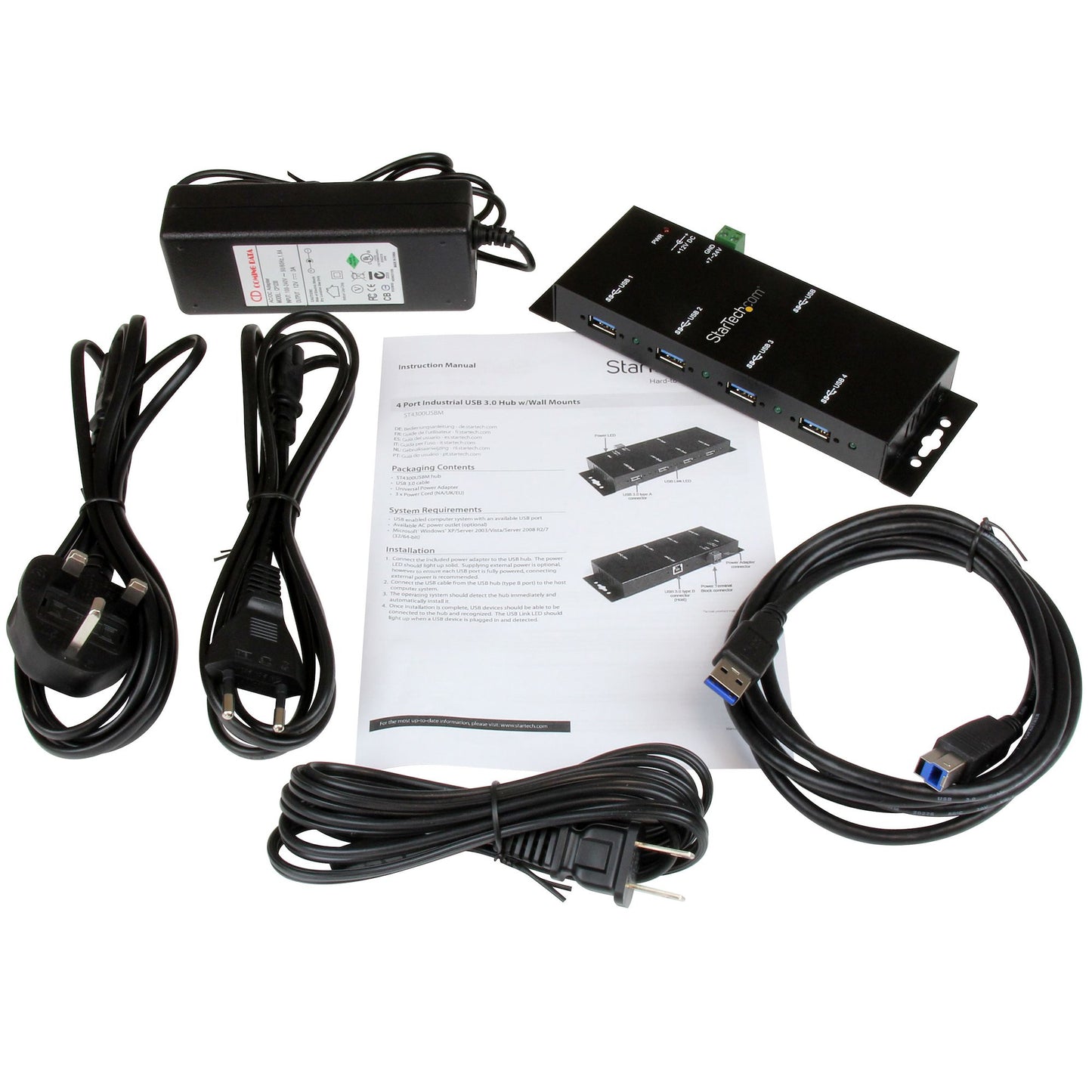 StarTech.com ST4300USBM nodo concentrador USB 3.2 Gen 1 (3.1 Gen 1) Type-B 5000 Mbit/s Negro