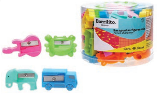Sacapuntas Barrilito Mix Figuras Bote C/48 Pzas
