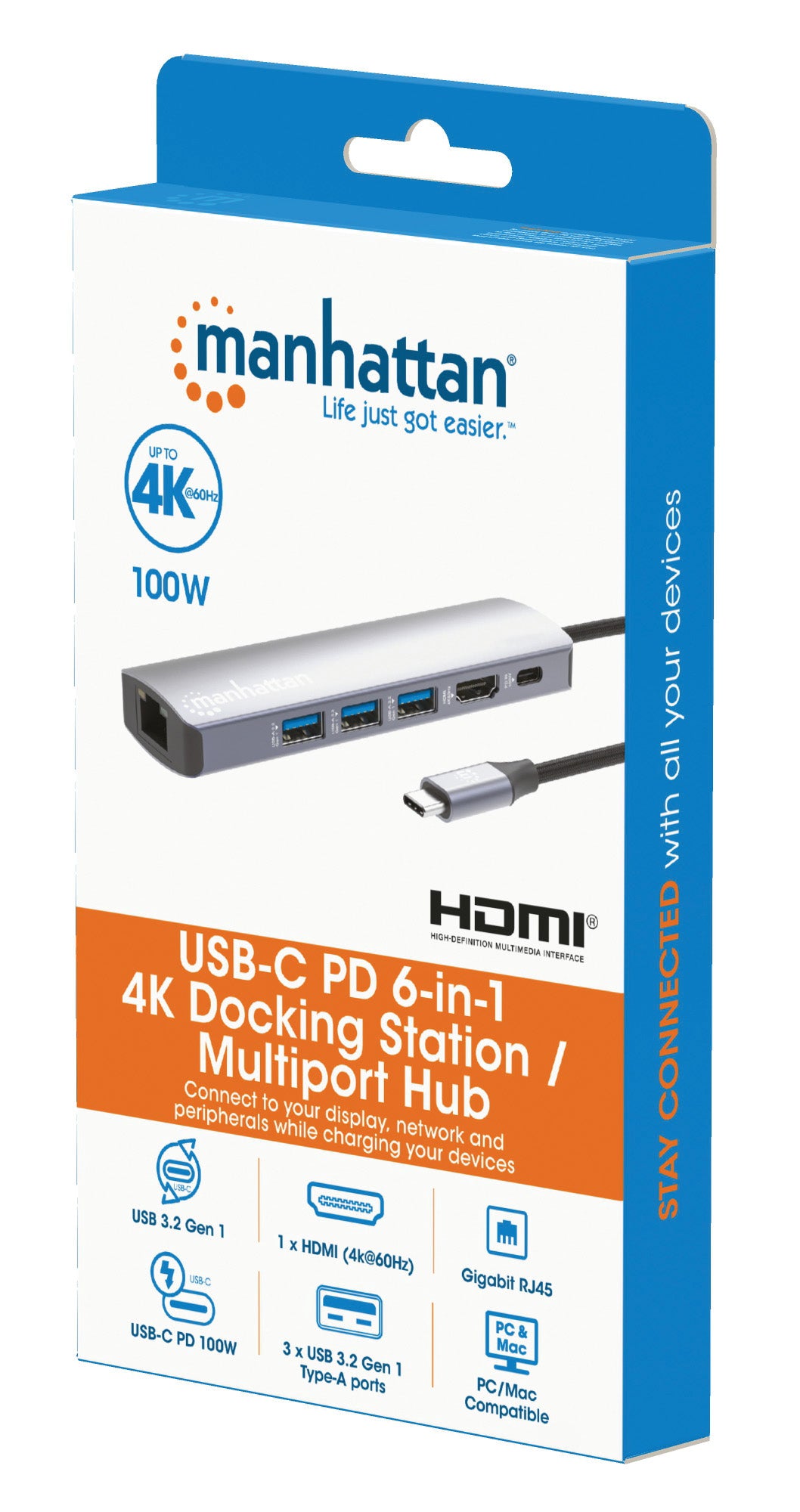 Manhattan 153959 base para laptop o replicador de puertos Alámbrico USB 3.2 Gen 1 (3.1 Gen 1) Type-C Plata