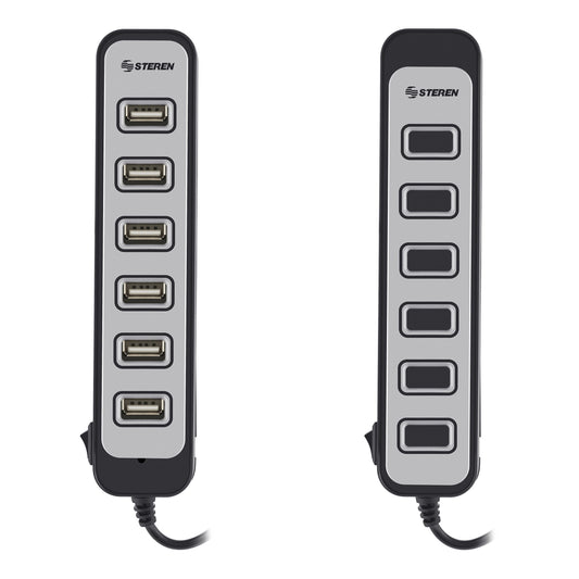 Hub Steren USB 7 Puertos con Eliminador de 2A Color Negro
