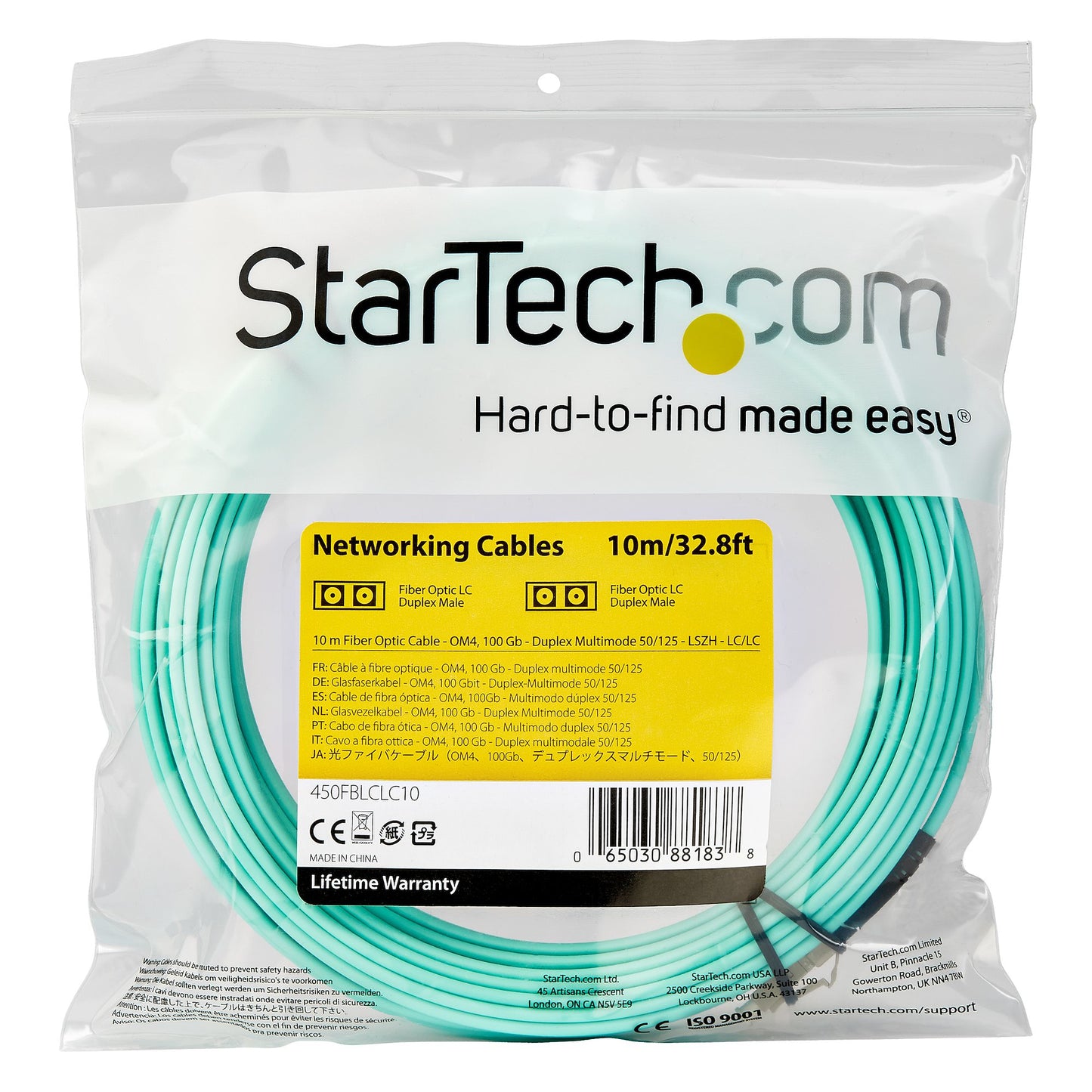 StarTech.com 450FBLCLC10 cable InfiniBand y de fibra óptica Color aguamarina