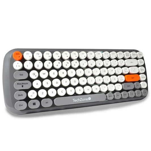 Kit Teclado y Mouse TechZone Inalámbrico Ergonómico Retro Plug-Play 85 Teclas Win/Mac Mouse Óptico USB 3 Botones 1200dpi