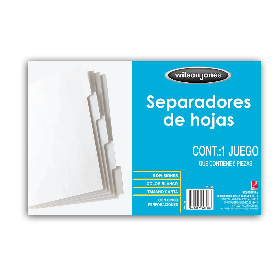 SEPARADOR ACCO 5 DIVISIONES PAPEL BLANCO