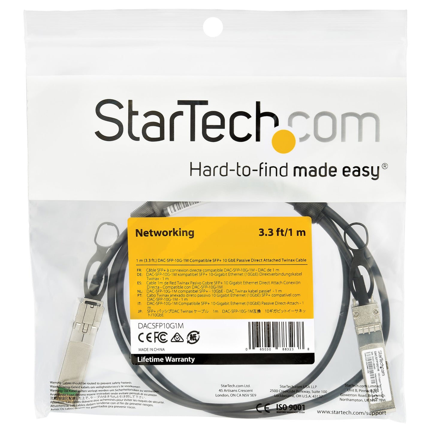 StarTech.com DACSFP10G1M cable InfiniBand y de fibra óptica SFP+ Negro