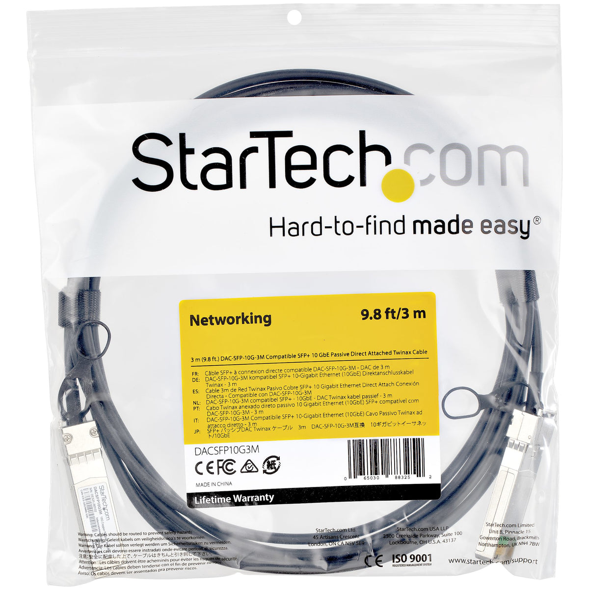 StarTech.com DACSFP10G3M cable InfiniBand y de fibra óptica Negro