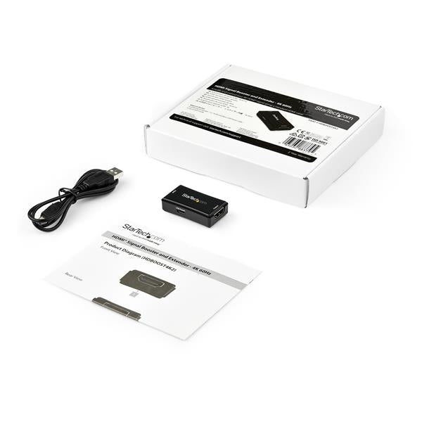 StarTech.com HDBOOST4K2 extensor de audio/video Repetidor AV Negro