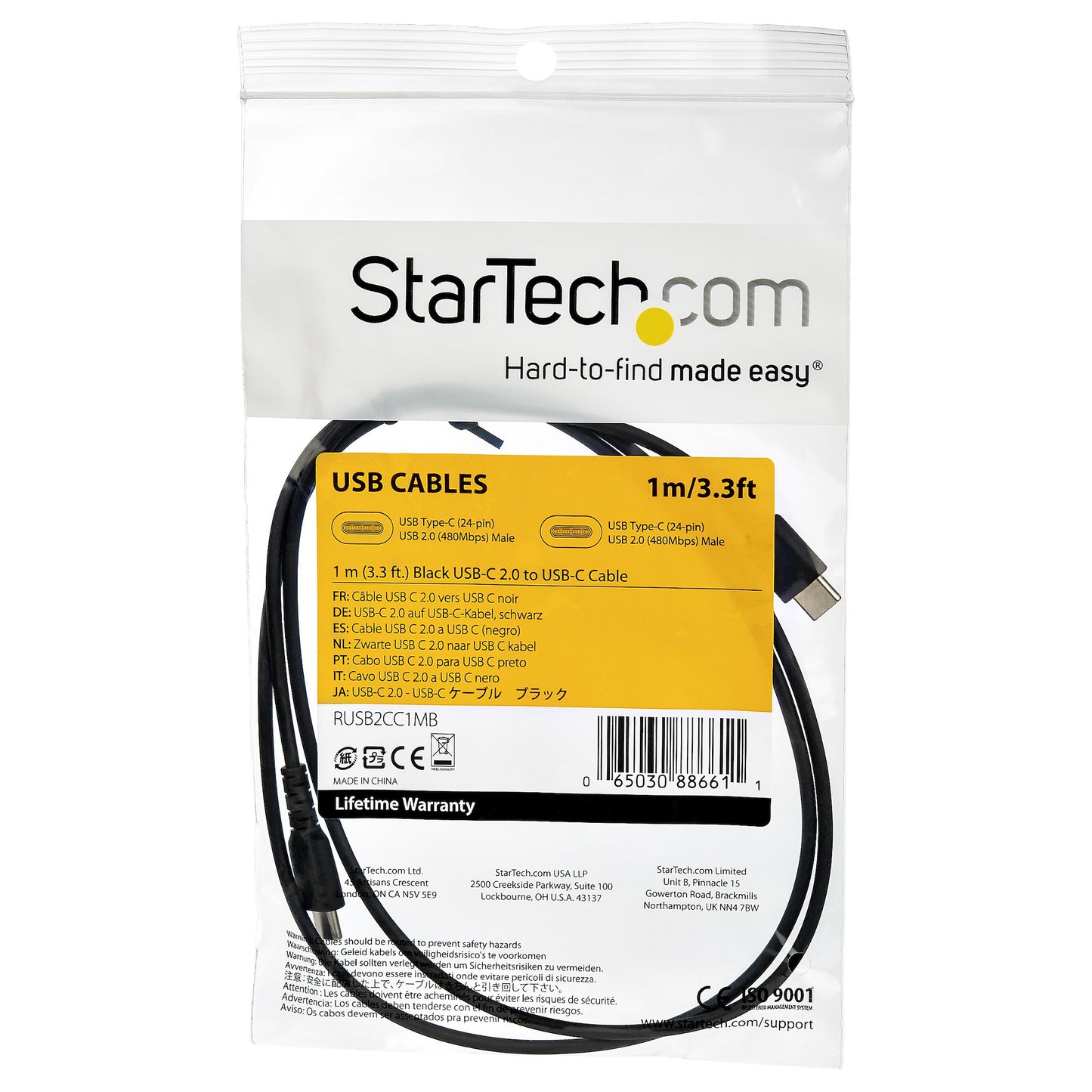 StarTech.com RUSB2AC1MB cable USB USB A USB C 0.48 Gbit/s 60 W