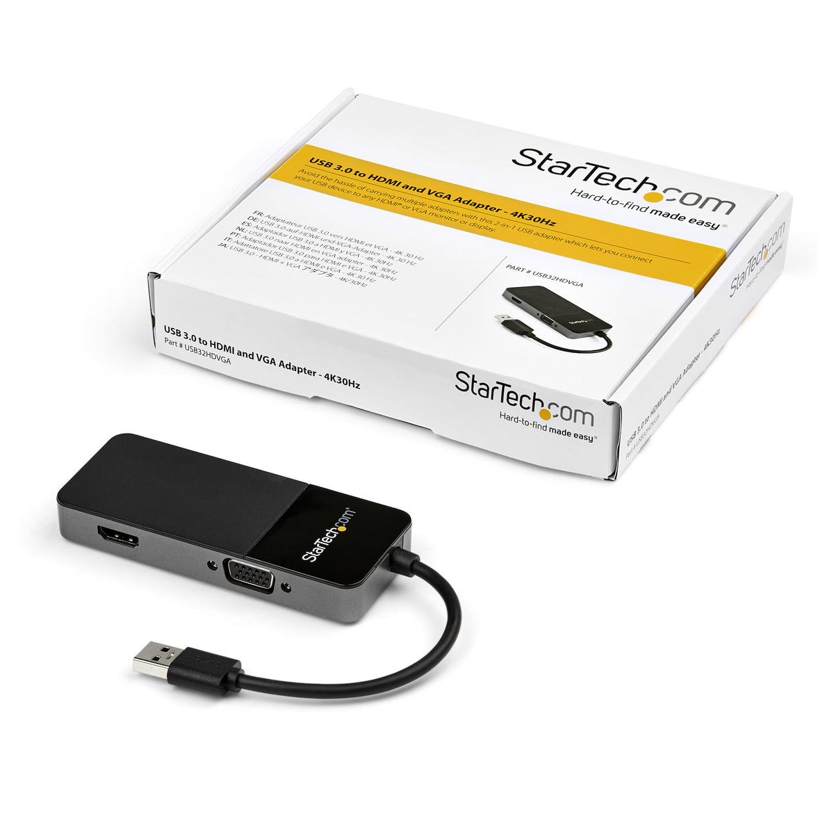 StarTech.com USB32HDVGA adaptador gráfico USB 3840 x 2160 Pixeles Negro, Plata