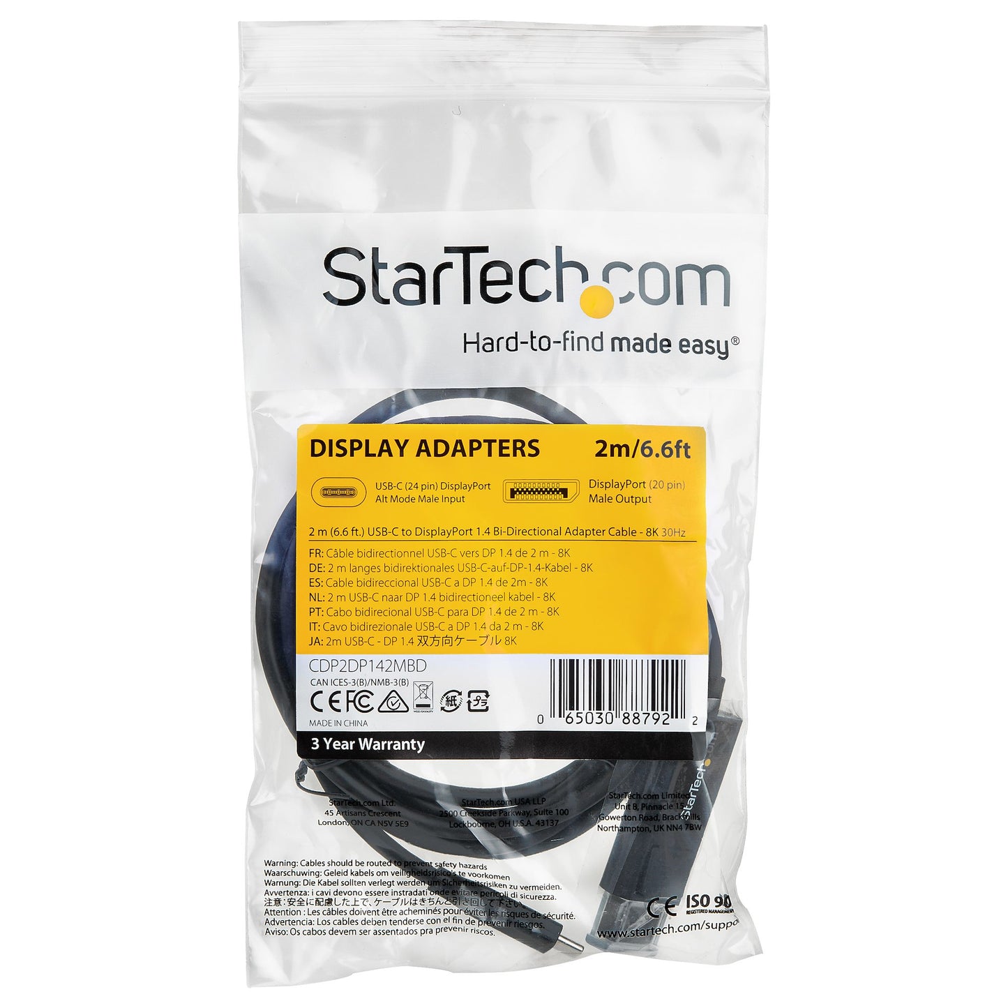 StarTech.com CDP2DP142MBD adaptador de cable de vídeo USB Tipo C Negro