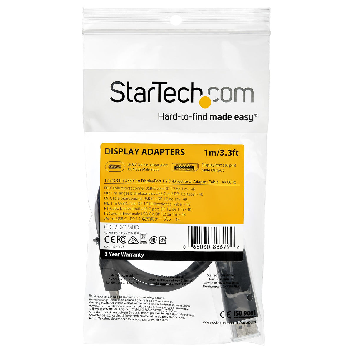 StarTech.com CDP2DP1MBD adaptador de cable de vídeo Negro