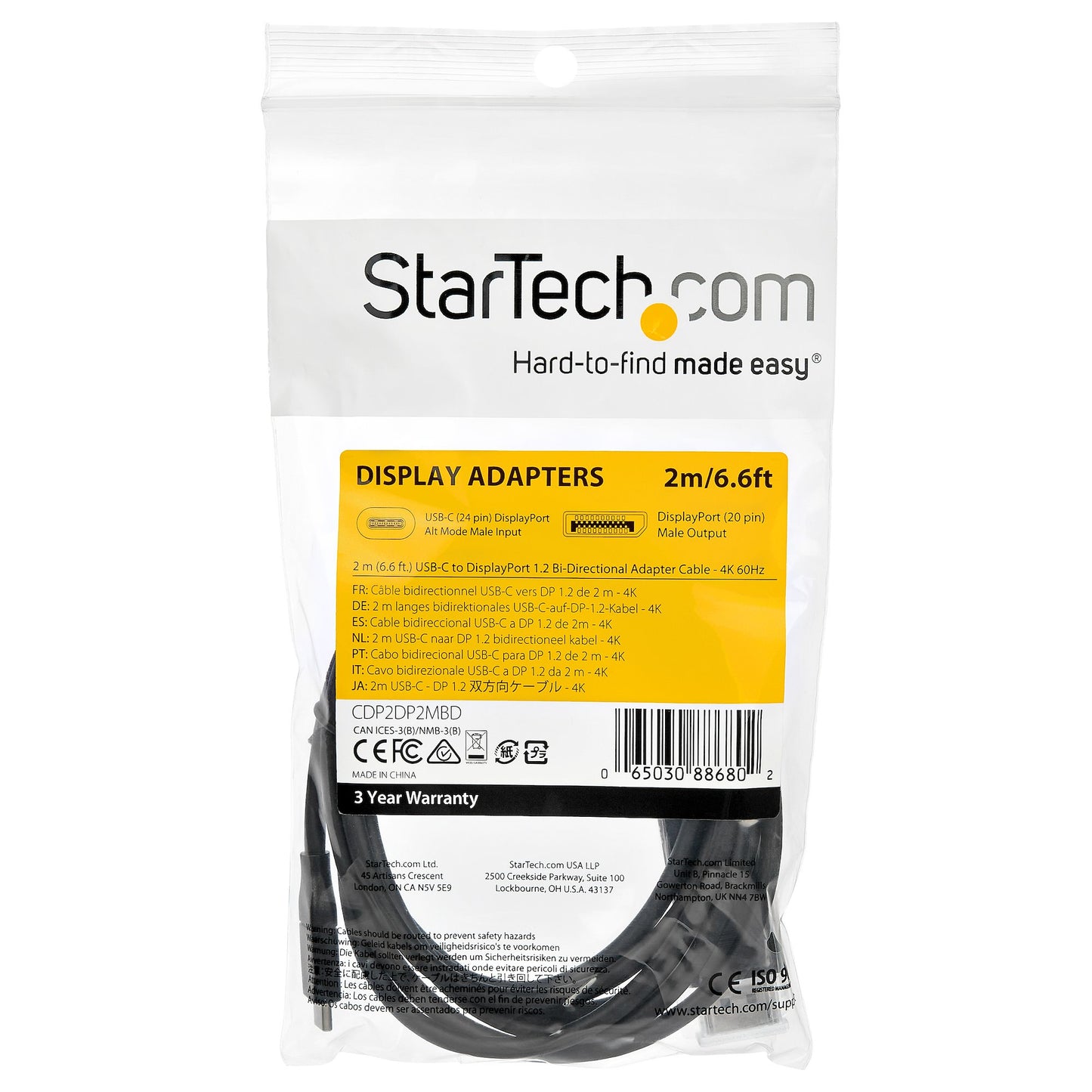 StarTech.com CDP2DP2MBD adaptador de cable de vídeo Negro