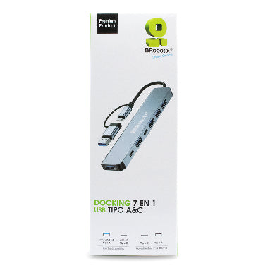 BRobotix 6005446 base para laptop o replicador de puertos Alámbrico USB 3.2 Gen 1 (3.1 Gen 1) Type-A + Type-C Negro, Gris
