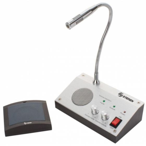 Sistema Intercomunicador Steren para Ventanillas Micrófono Flexible Control Volumen Independiente