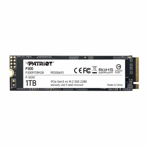 Unidad SSD Patriot M.2 1TB P300 PCIE 3.0 NVME 2280 423 MB/s Escritura 2100 MB/s Lectura