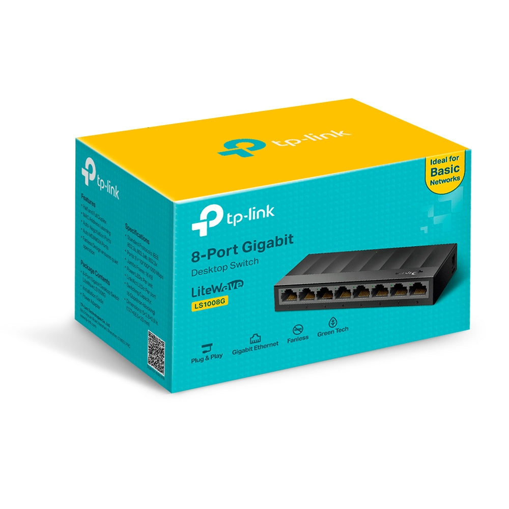 Switch para escritorio Tp-link de 8 Puertos RJ45 10/100/1000Mbps con auto-negociación con carcasa de plástico