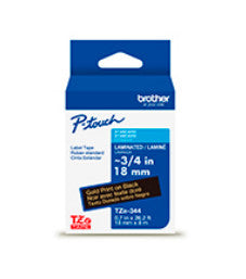 Cinta Laminada Brother Estándar Texto Dorado sobre Cinta Negra de 18mm x 8m