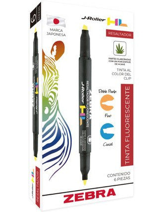 Resaltador Zebra Jroller HL Doble punta color amarillo caja c/6