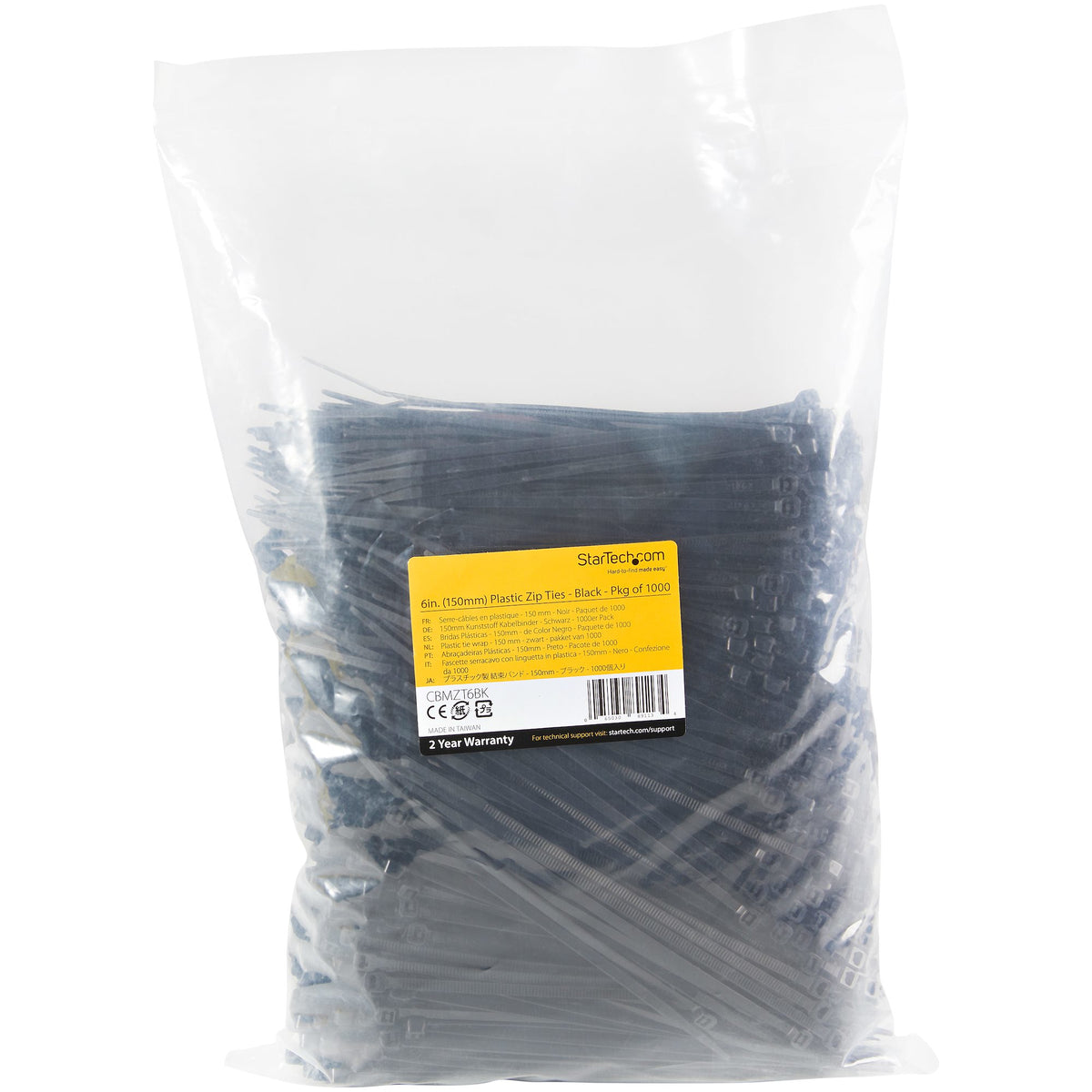 StarTech.com CBMZT6BK sujeción para cable Abrazadera de cable liberable Nylon, Plástico Negro 1000 pieza(s)
