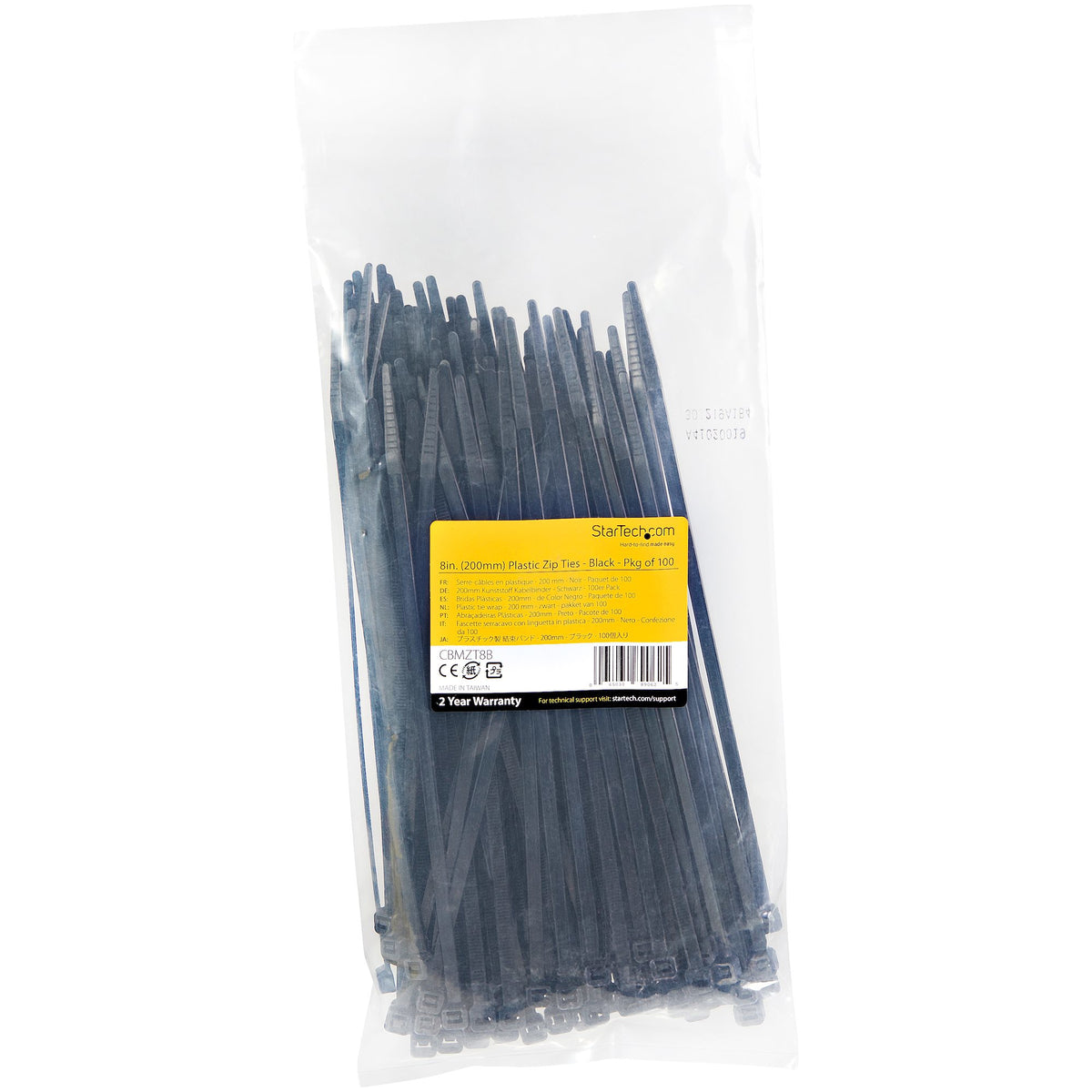 StarTech.com CBMZT8B sujeción para cable Abrazadera de cable liberable Nylon, Plástico Negro 100 pieza(s)