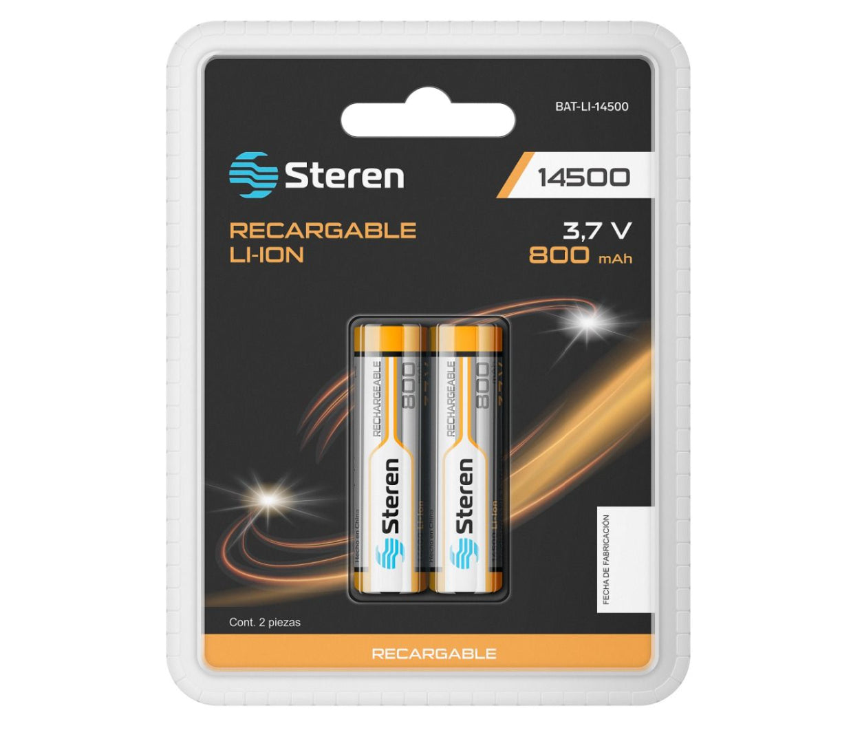 Paquete de Baterías Steren Tipo Cilindro 14500 Li-ion 3.7Vcc 800mAh